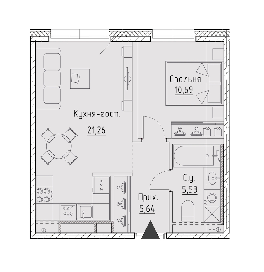 1-комнатная квартира 43.12 м², 9/9 эт., ЖК «LEGENDA Чёрная речка 41»
